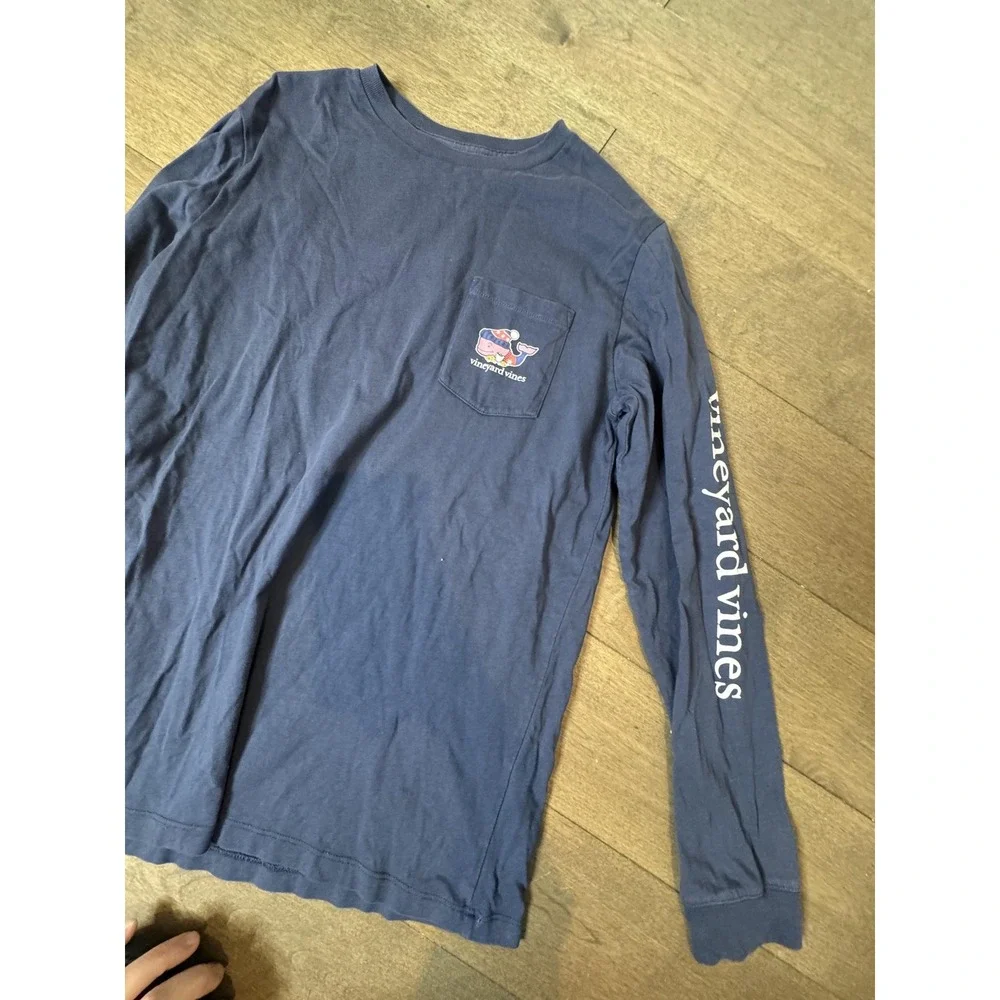 Vineyard‎ Vines Shirt Boys Large Blue Long Sleeve Pocket Whale Graphic